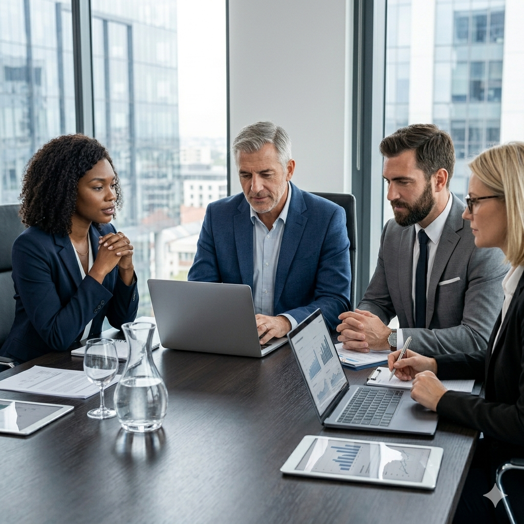 Private investors and advisors in a boardroom — Spyglass KYC, AML and investor due diligence support